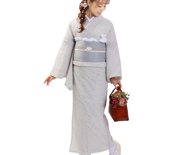 和服蕾絲帶襯Awase Kimono F size 灰色單品- 設計館fuukakimono 帽T 