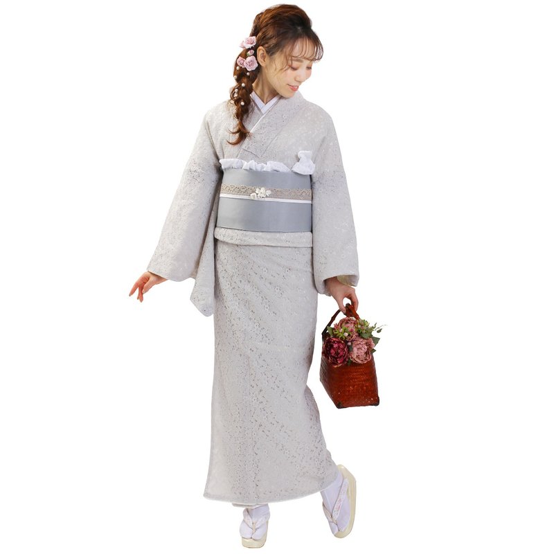 和服 蕾絲 帶襯 Awase Kimono F size 灰色 單品 - 帽T/大學T - 棉．麻 灰色
