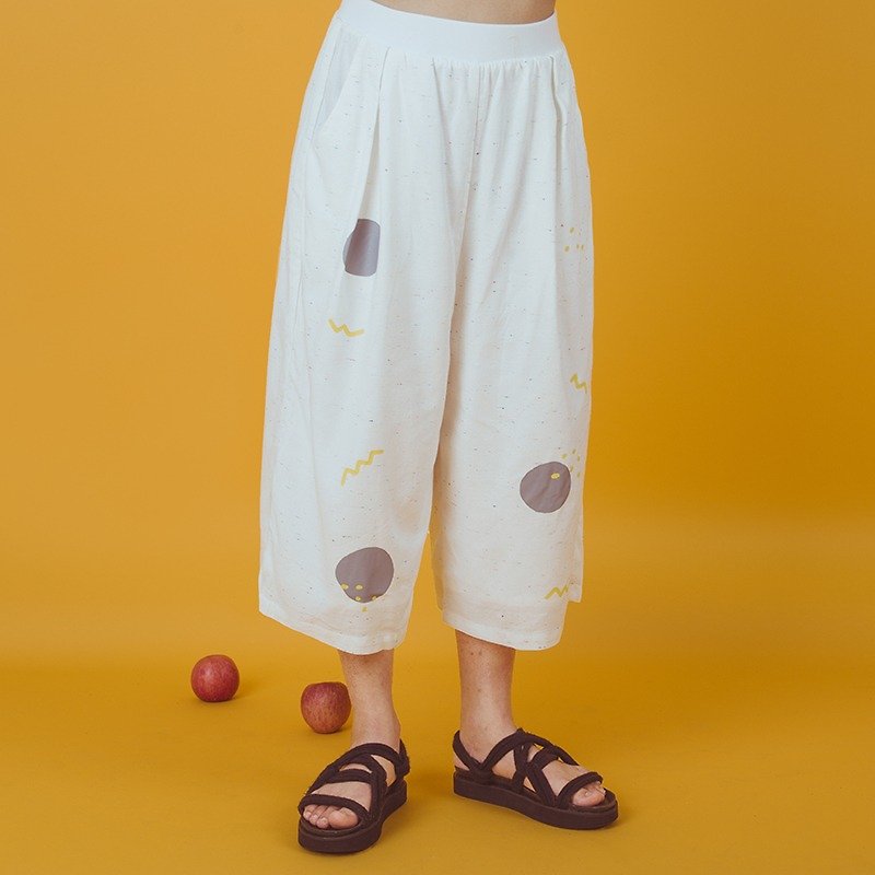 odd maker "circle" spot color cotton linen wide leg pants - Women's Pants - Cotton & Hemp White