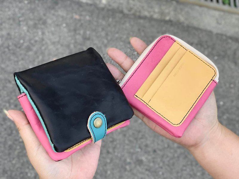 H-PLUMP Neon color MIX half plump wallet that makes you feel better Slim HPW-KTPY-PYT-K - Wallets - Genuine Leather Black