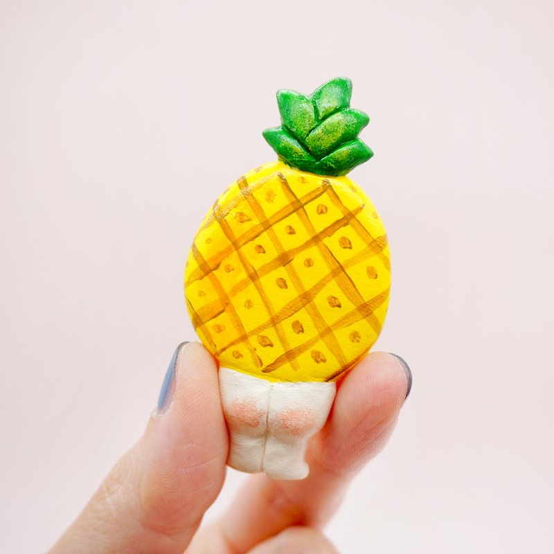 Polymer clay funny Xmas gifts ass pineapple shape ass fridge magnet brooch pin - Items for Display - Clay Yellow