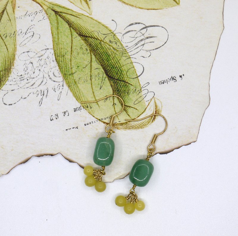 Dongling jade lemon earrings ear clip - Earrings & Clip-ons - Gemstone 