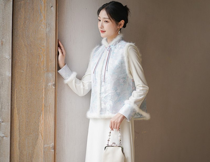 New Chinese style autumn and winter style Tang suit vest vest cotton coat - เสื้อแจ็คเก็ต - ผ้าฝ้าย/ผ้าลินิน สีน้ำเงิน