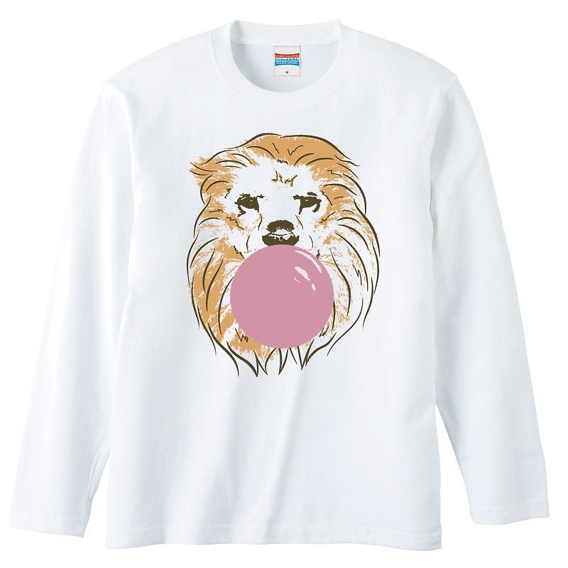 Long sleeve T-shirt / bubble gum / Lion - เสื้อยืดผู้ชาย - ผ้าฝ้าย/ผ้าลินิน ขาว