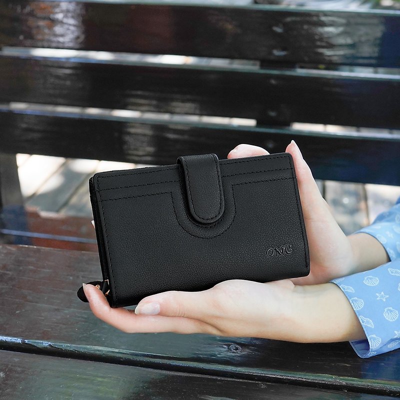 Wenqing soft cowhide commuter style tongue buckle middle clip 4139 (black) - Wallets - Genuine Leather Black