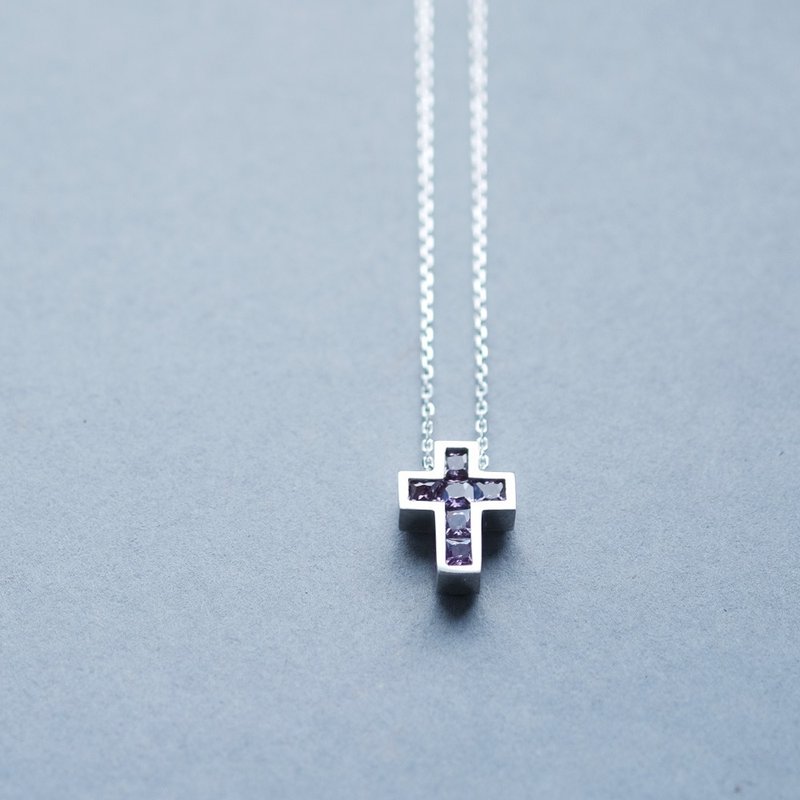 Amethyst Cross Men's Necklace Silver 925 - Necklaces - Other Metals Purple