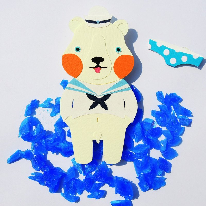 夏限定！【PORORI CARD】SHIRO KUMA - 卡片/明信片 - 紙 藍色