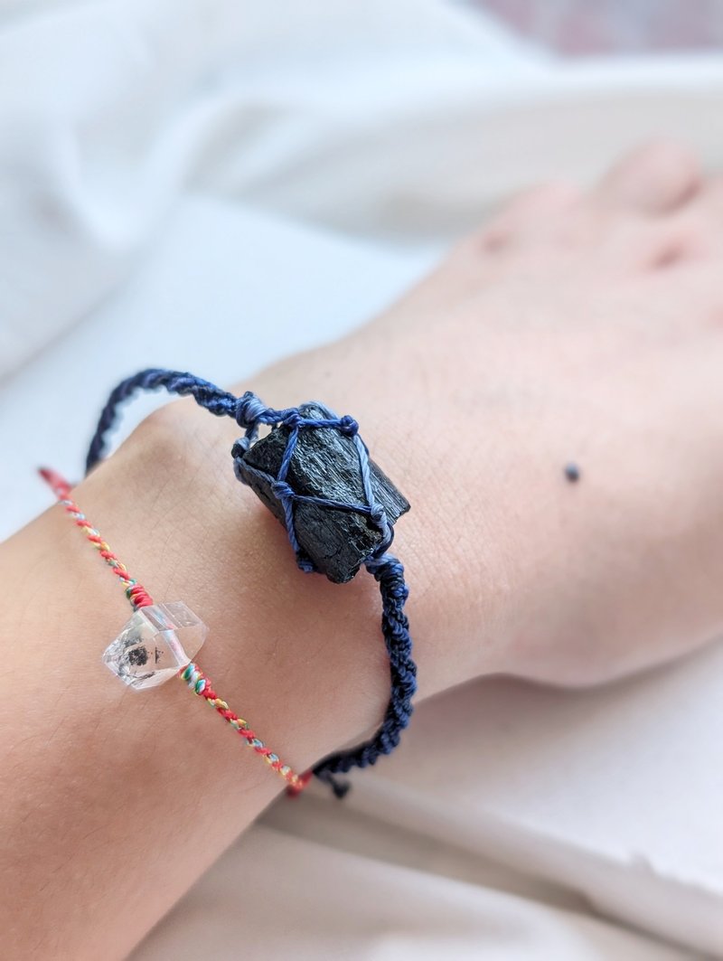 Black Tourmaline Raw Ore Woven Bracelet│Guardian│Amulet│Warning and Protection from Evil - สร้อยข้อมือ - คริสตัล สีดำ