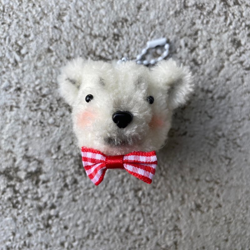 White bear head pendant 4cm-hair root twist stick handmade/doll pet doll - อื่นๆ - วัสดุอื่นๆ ขาว