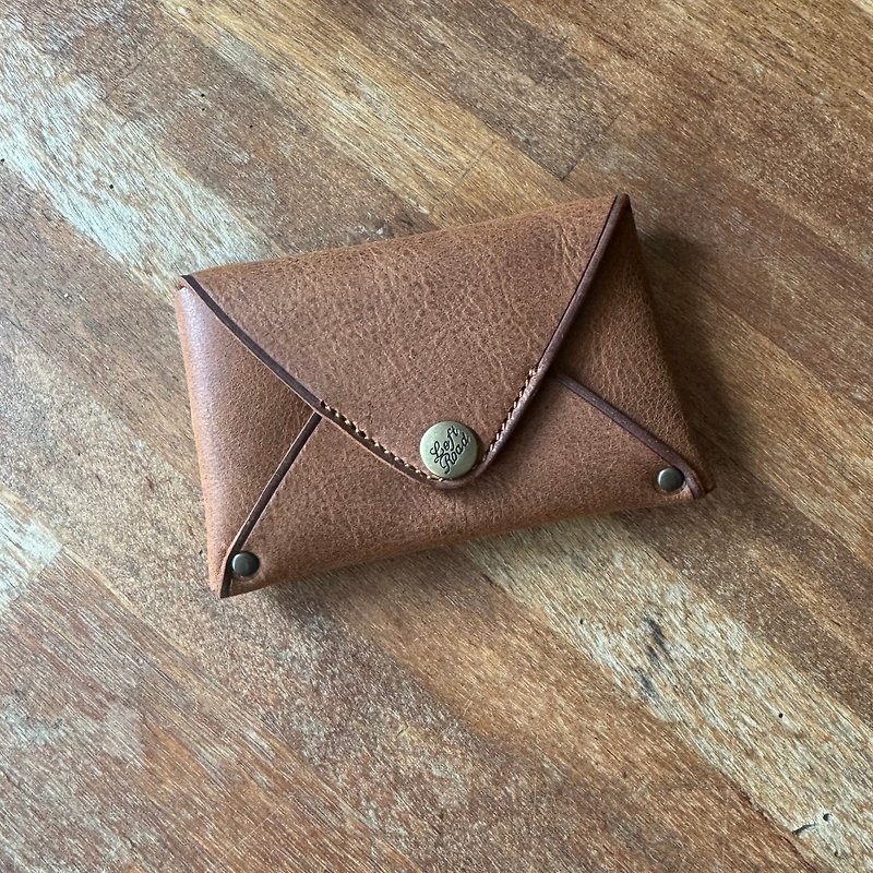 leather button - Vintage brown - 長短皮夾/錢包 - 銅/黃銅 咖啡色