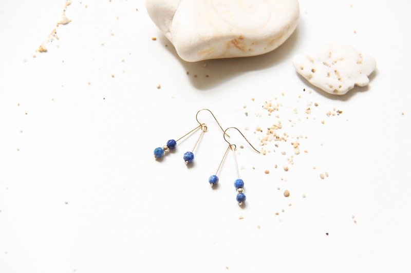 青金石耳環/  Lapis Lazuli 14KGF earring - 耳環/耳夾 - 寶石 藍色