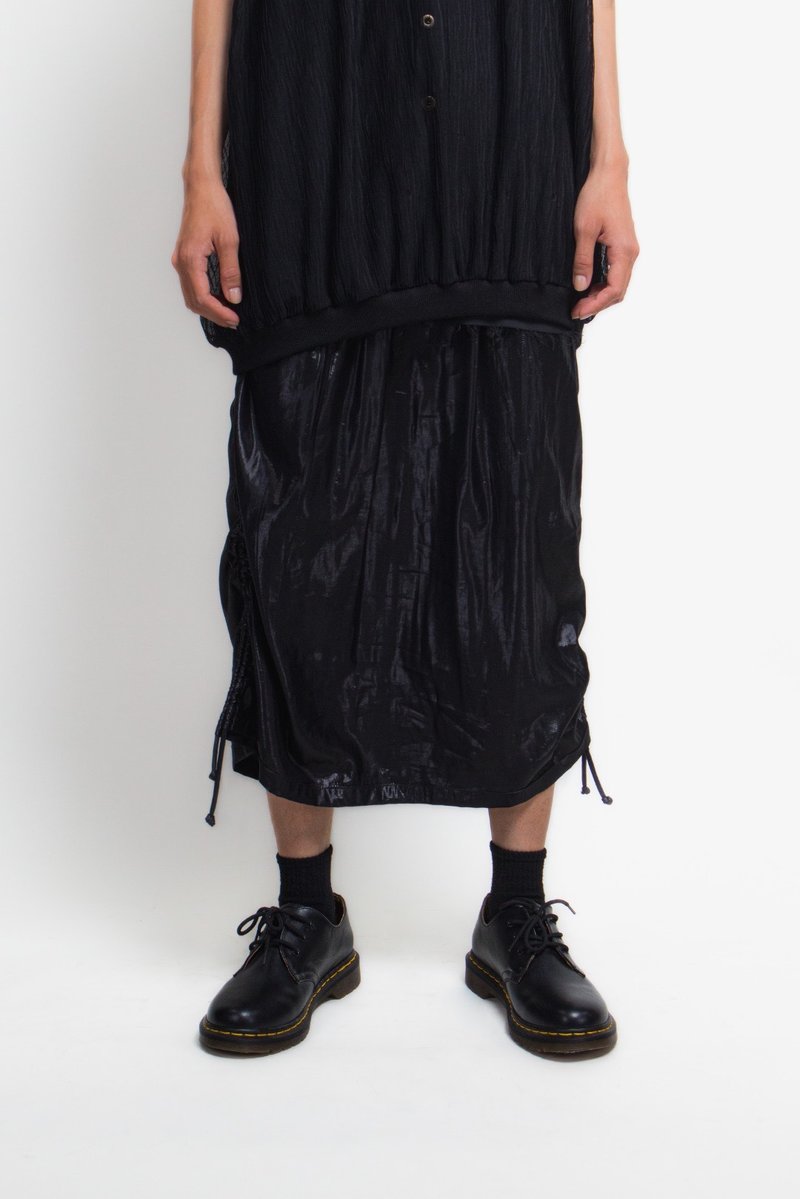 Genderless Retro Wrinkle Change Dress [Pinkoi Limited] - Skirts - Polyester Black