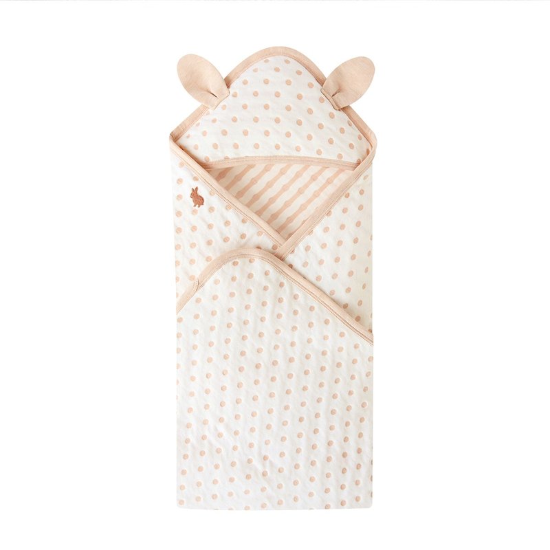 【SISSO有機棉】奶茶QQ兔二重織空氣棉包巾 - 哺乳巾 - 棉．麻 白色