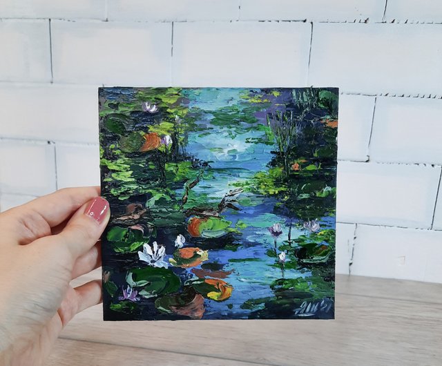 池の絵睡蓮の絵オリジナルの油絵小さな壁の芸術抽象 - ショップ