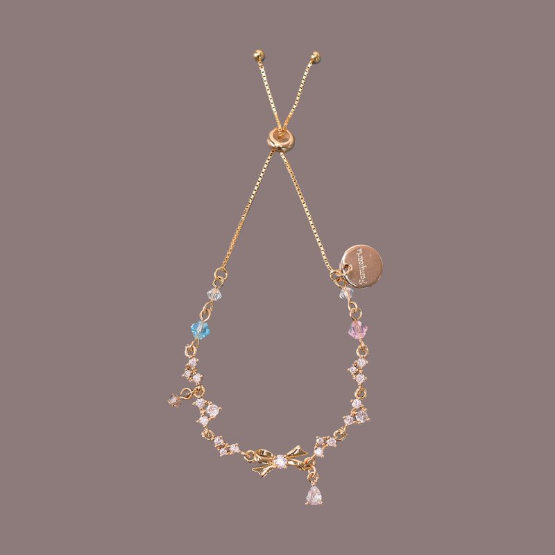 朝露鋯石鍍金純銀伸縮手鏈 - 手鍊/手環 - 黏土 金色