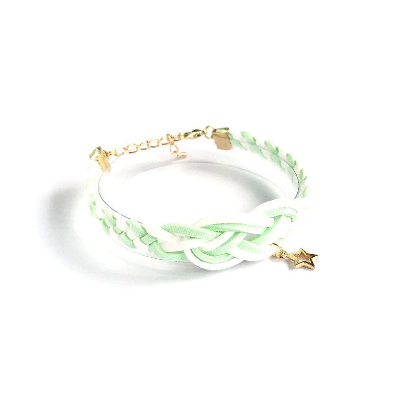 水手結 手工編織 手環 淡金色系列-清沁綠 限量 - 手鍊/手環 - 其他材質 綠色