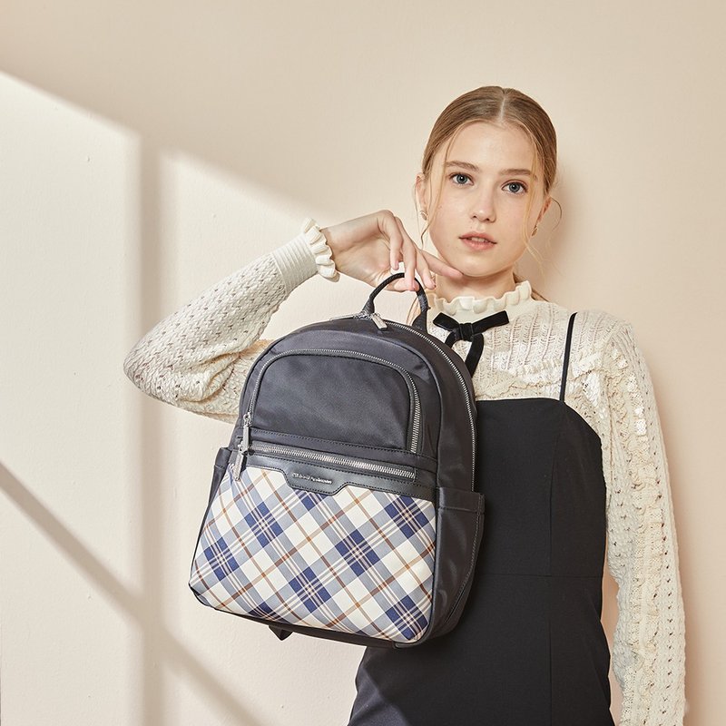 【金安德森】UNIQUE經典格紋 多功能隔層後背包-黑色 - 後背包/背包/書包 - 尼龍 黑色