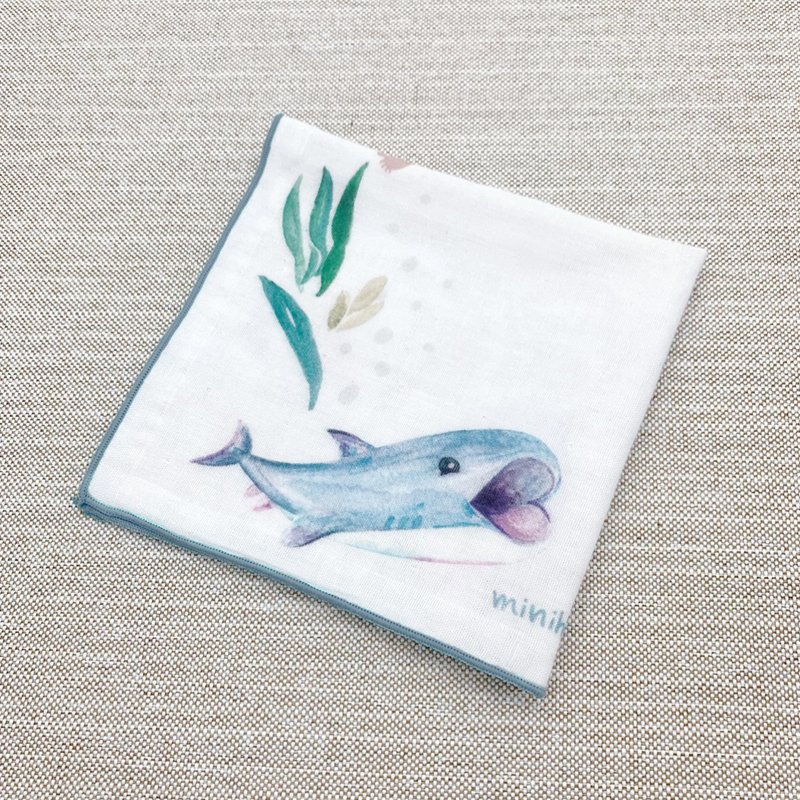 Caring Megamouth-Organic Cotton Double Yarn Handkerchief (28*28cm) - ผ้าเช็ดหน้า - ผ้าฝ้าย/ผ้าลินิน ขาว