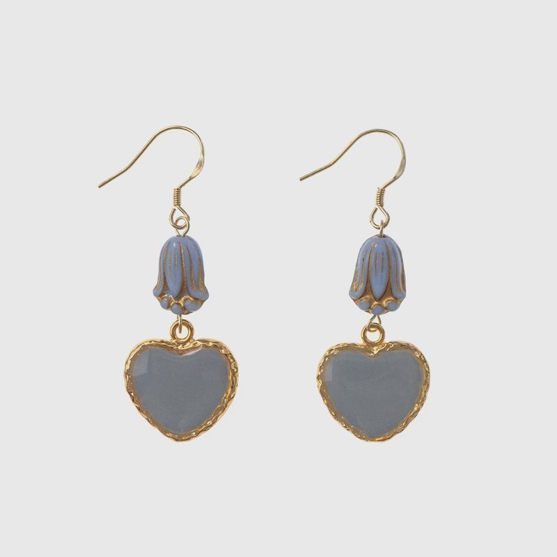 Earrings | Tulip Heartlock Heart Lock Tulip-Mist Blue - ต่างหู - วัสดุอื่นๆ สีน้ำเงิน