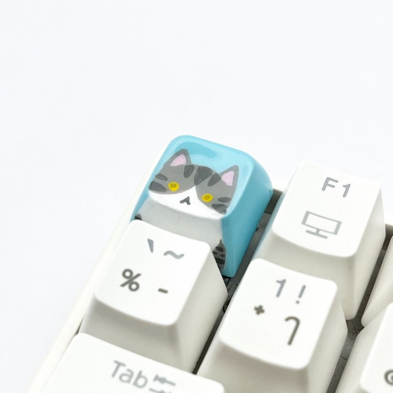 XDA keycap tabby and white cat - Computer Accessories - Plastic Blue