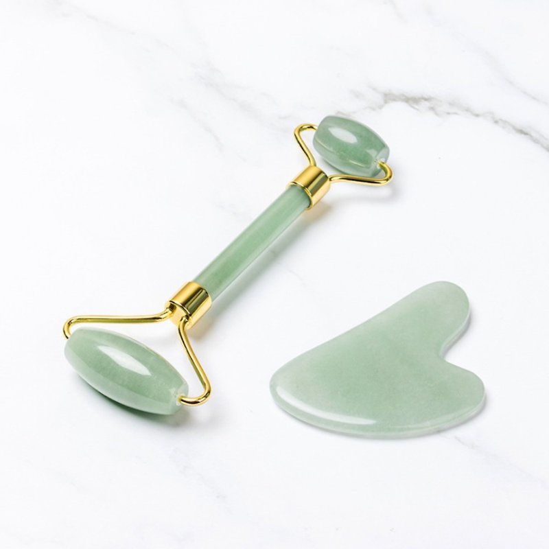 [Small NG Goods Sale] Natural Green Aventurine Jade Firming Lifting Roller Heart-Shaped Scraping Board Set - Facial Massage & Cleansing Tools - Jade 