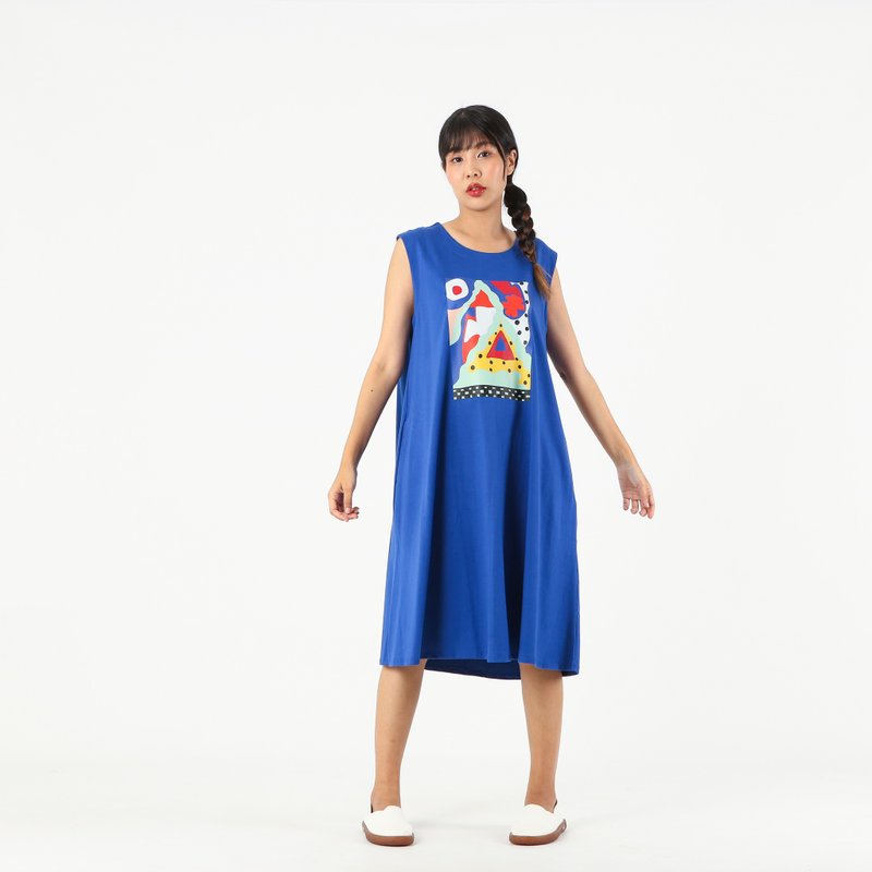 Short Dress Cotton Digital Print Screen - One Piece Dresses - Cotton & Hemp Blue