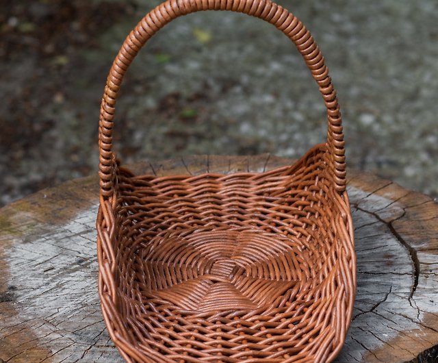 French Wicker Basket with Handle, Wedding Flower Basket, Small
