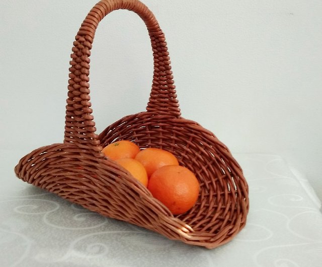 French Wicker Basket with Handle, Wedding Flower Basket, Small Oval flat  Basket - Shop WickerDecor Beverage Holders & Bags - Pinkoi