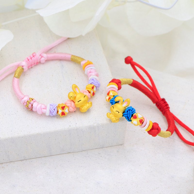 Kimura's original full-month gift/pure gold folded-ear lucky rabbit full-month bracelet/newborn/first-year gift/full moon - Baby Accessories - 24K Gold Red