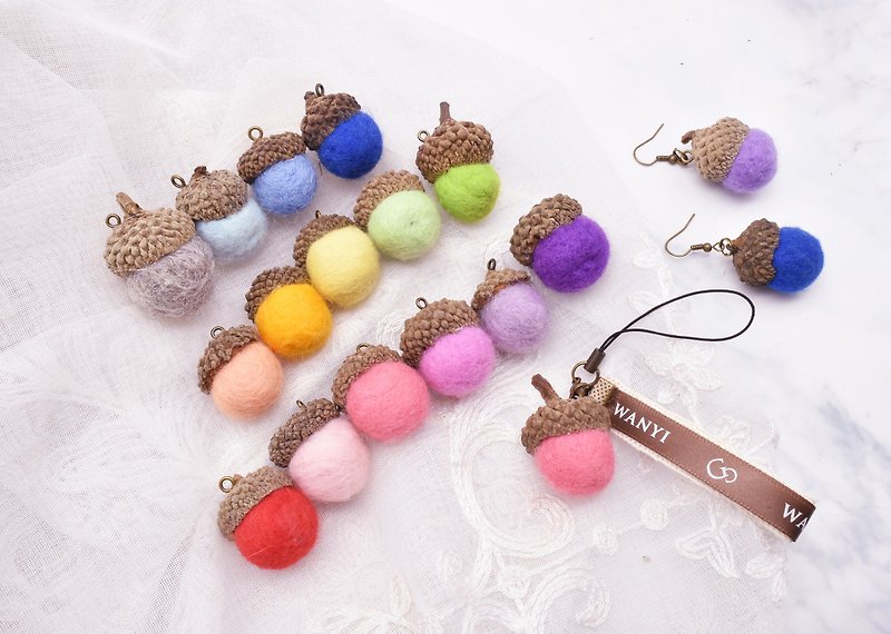 Pinecone Colorful Wool Felt Acorn Earrings Pendant Dried Flower Wedding Gift Customized Teacher - ต่างหู - พืช/ดอกไม้ หลากหลายสี