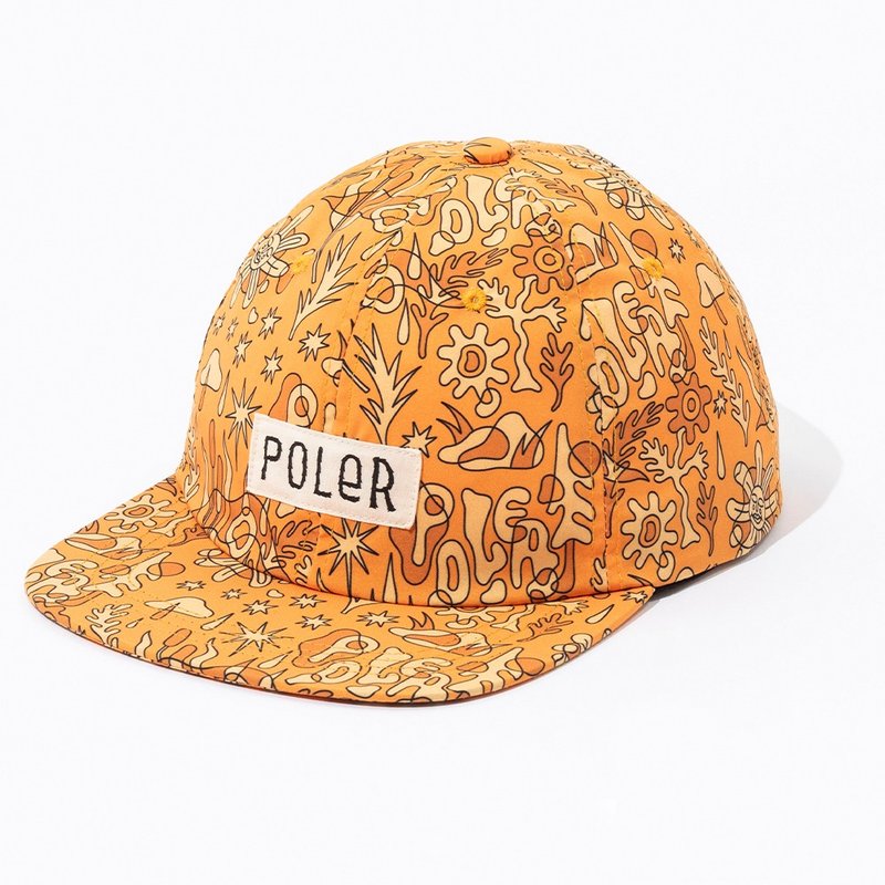 日本限定 POLER ALL OVER 6P CAP 原創印花帽 六片帽 橘印花 - 帽子 - 其他材質 多色
