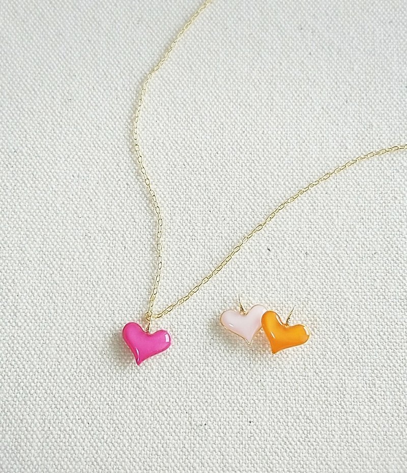 mini heart necklace コロンとしたパステルカラーのハートネックレス・ピンク系 - 項鍊 - 樹脂 粉紅色