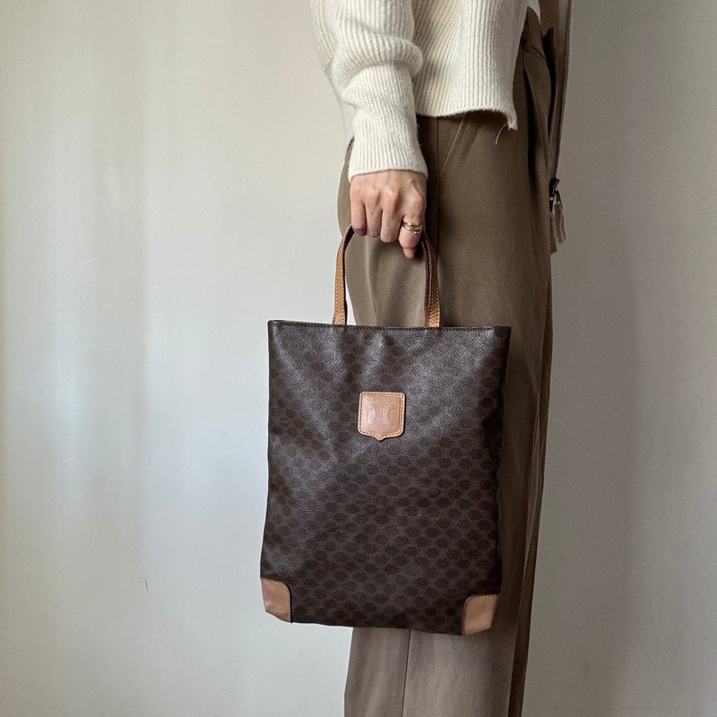 中古正品 Celine Macadam 老花 輕便手提袋 男女適用 iPad - 手提包/手提袋 - 防水材質 咖啡色
