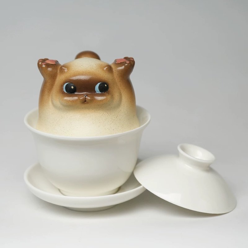 Lift the cat high creative teacup lid bowl set - แก้ว - เครื่องลายคราม ขาว