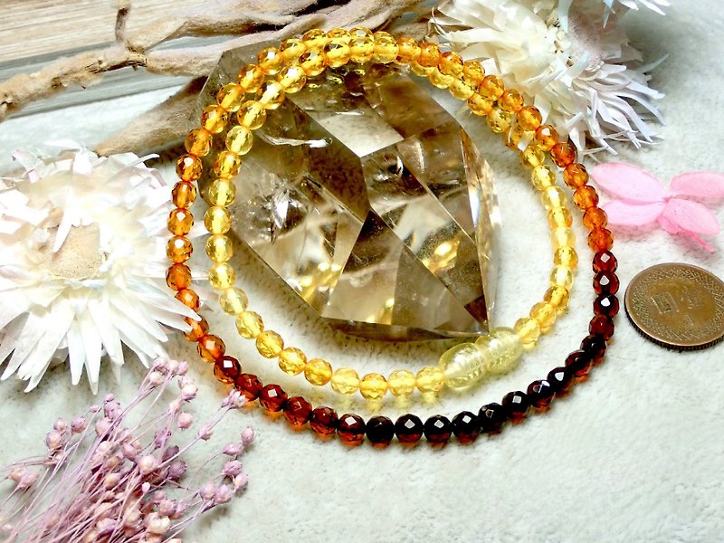 Honey three-color gradient faceted amber necklace - สร้อยคอ - เครื่องเพชรพลอย หลากหลายสี