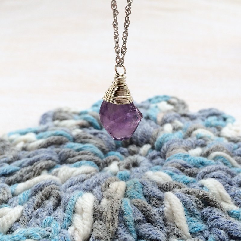 Temperament amethyst necklace 925 silver irregular pendant models Miss Flora | 【Violet Series】 - Necklaces - Gemstone 