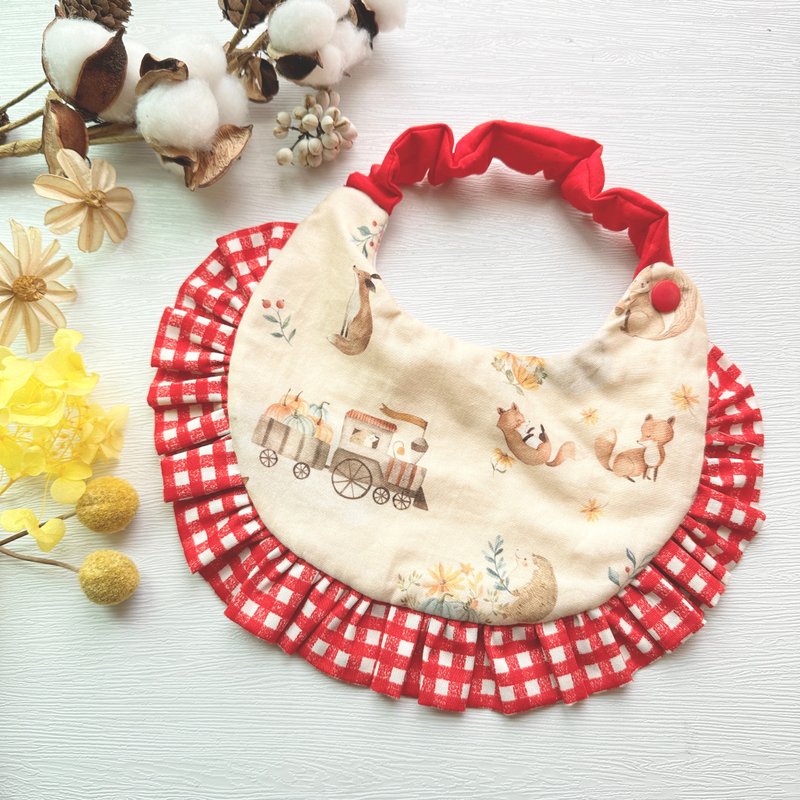 Korean pure cotton fabric/lotus leaf piping bib bag/animal carriage pattern/embroidered word bib bag - ผ้ากันเปื้อน - วัสดุอื่นๆ หลากหลายสี