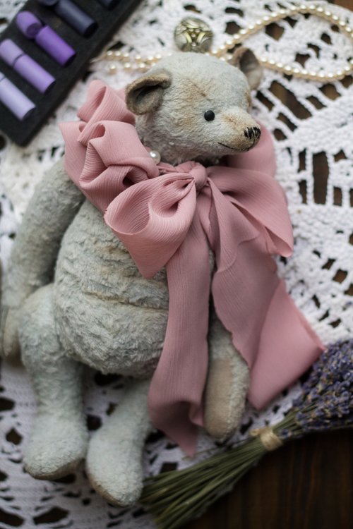 アーティスト テディベア人形ヴィンテージ スタイル ピンクの首輪