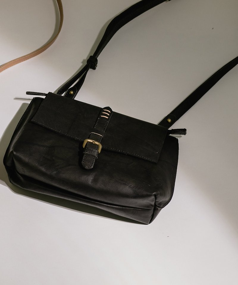 Leather mini satchel bag - dull black - Messenger Bags & Sling Bags - Genuine Leather Black
