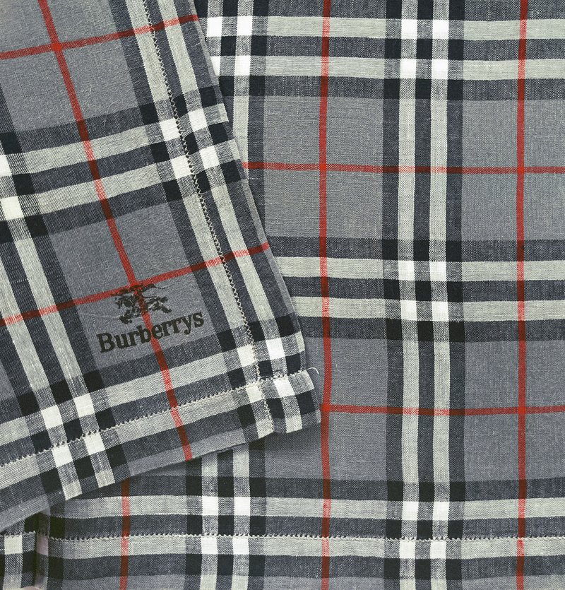 Burberry Vintage Handkerchief Pocket Square Check Gray linen 19 x 18 博柏利 - 手帕 - 棉．麻 灰色