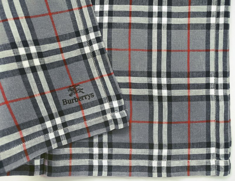 Burberry Vintage Handkerchief Pocket Square Check Gray Linen 19 x 18 inches - 手帕 - 棉．麻 灰色