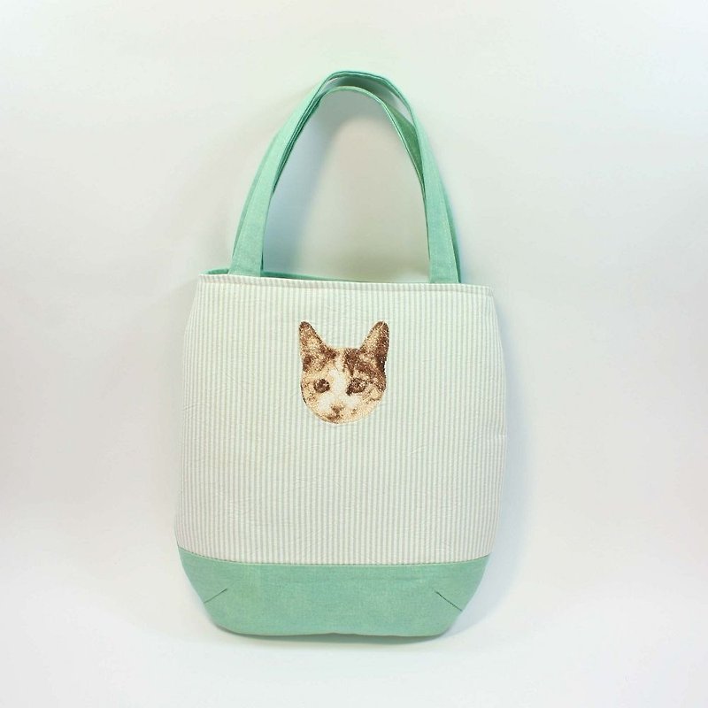 刺繡ハンドバッグ03-cat - トート・ハンドバッグ - コットン・麻 グリーン