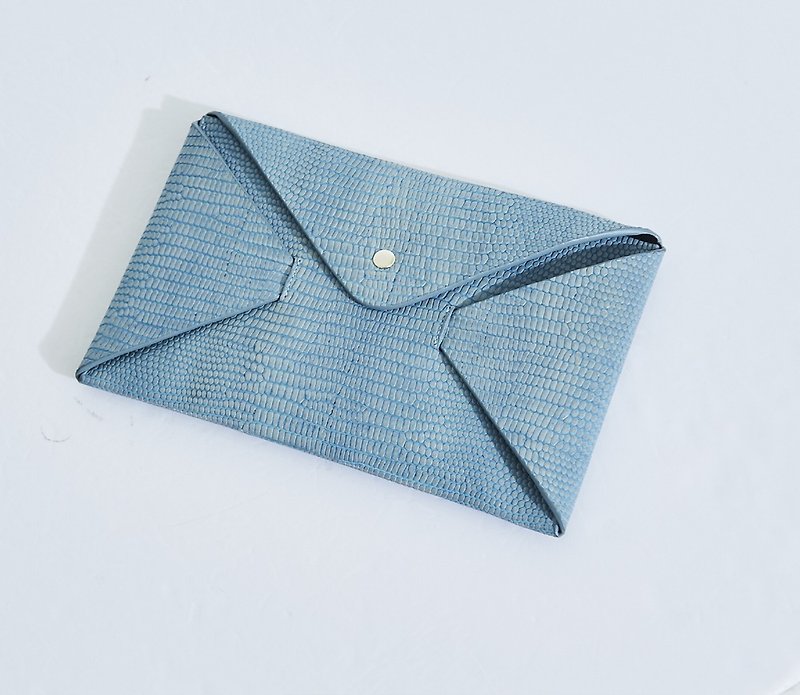 皮片結構 信封手拿包 藍 - 側背包/斜背包 - 真皮 藍色