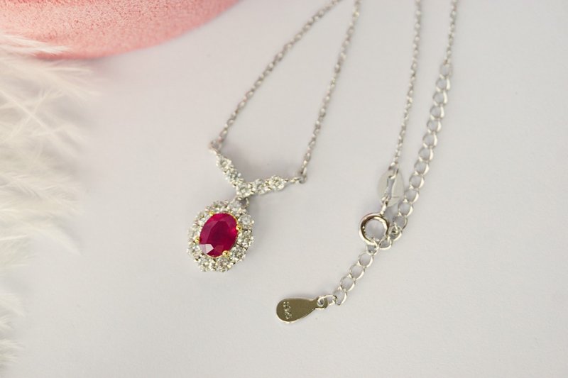 Natural Ruby Necklace Silver 925. - 項鍊 - 純銀 紅色