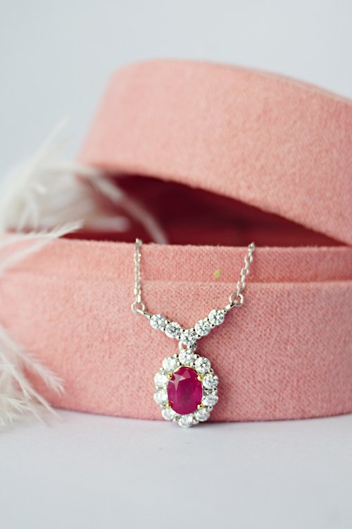 roseandmarry Natural Ruby Necklace Silver 925.