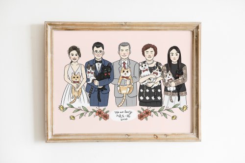 萩日插畫 客製化卡通半身全家福插畫|團體合照插畫|手機桌布製作|電子版