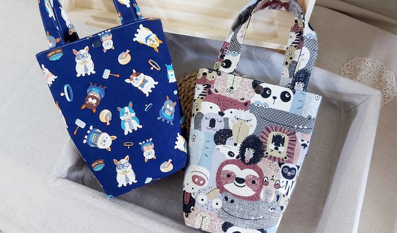 Cute animals - waterproof drink bag - drink cup bag - ice dam cup bag - outing bag (water-proof inside) - กระเป๋าถือ - ผ้าฝ้าย/ผ้าลินิน 