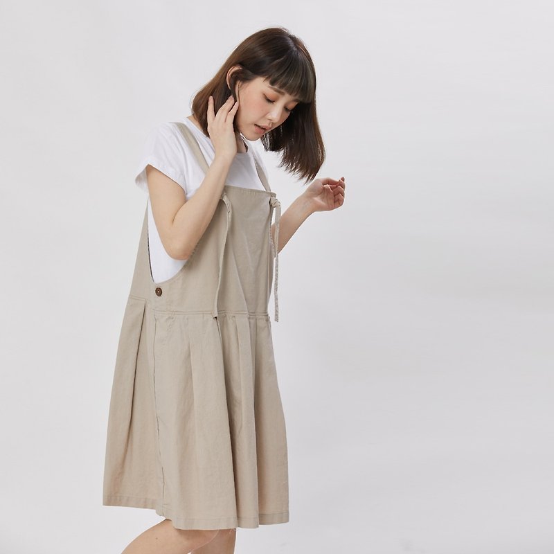 Evan Clean Line Pockets Overalls Skirt - ワンピース - コットン・麻 カーキ