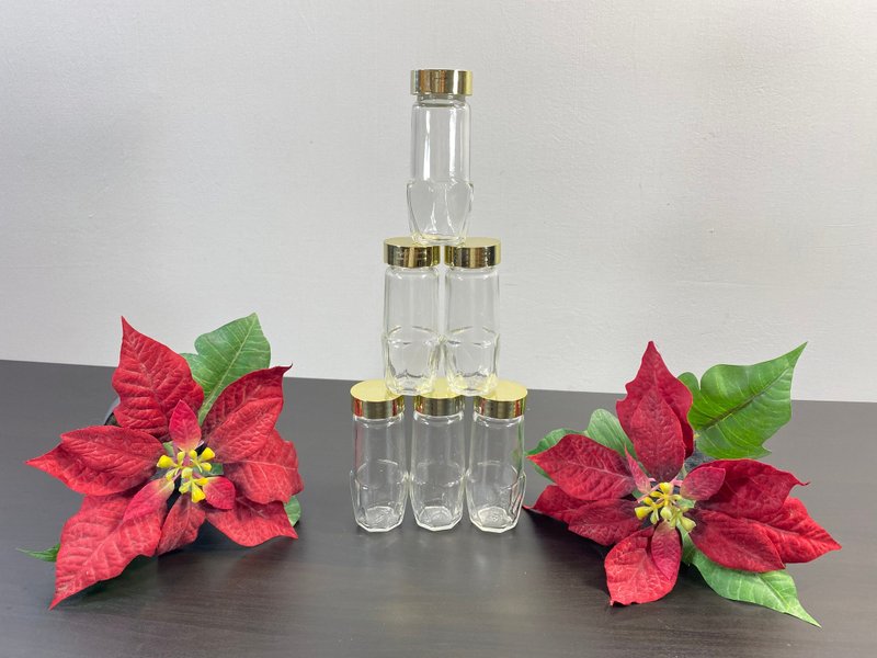 Clear Glass Spice Jars Set of 6 Vintage Bottles, Golden Stopper, Air Tight Jar - Kitchen Appliances - Glass 