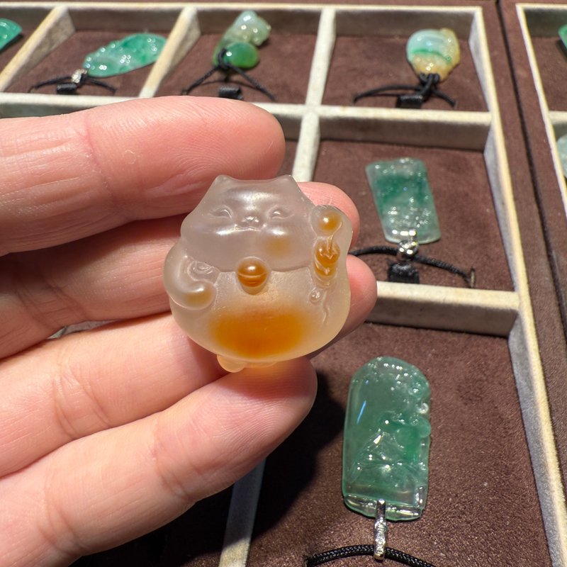 天然瑪瑙 貓咪雕件 超萌Q版療癒系 招財小物 招財貓 隨身擺件 - 其他 - 玉石 